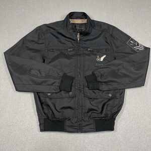Sean John Bomber Jacket Mens Medium Black Military Patch Full Zip Streetwear Rap